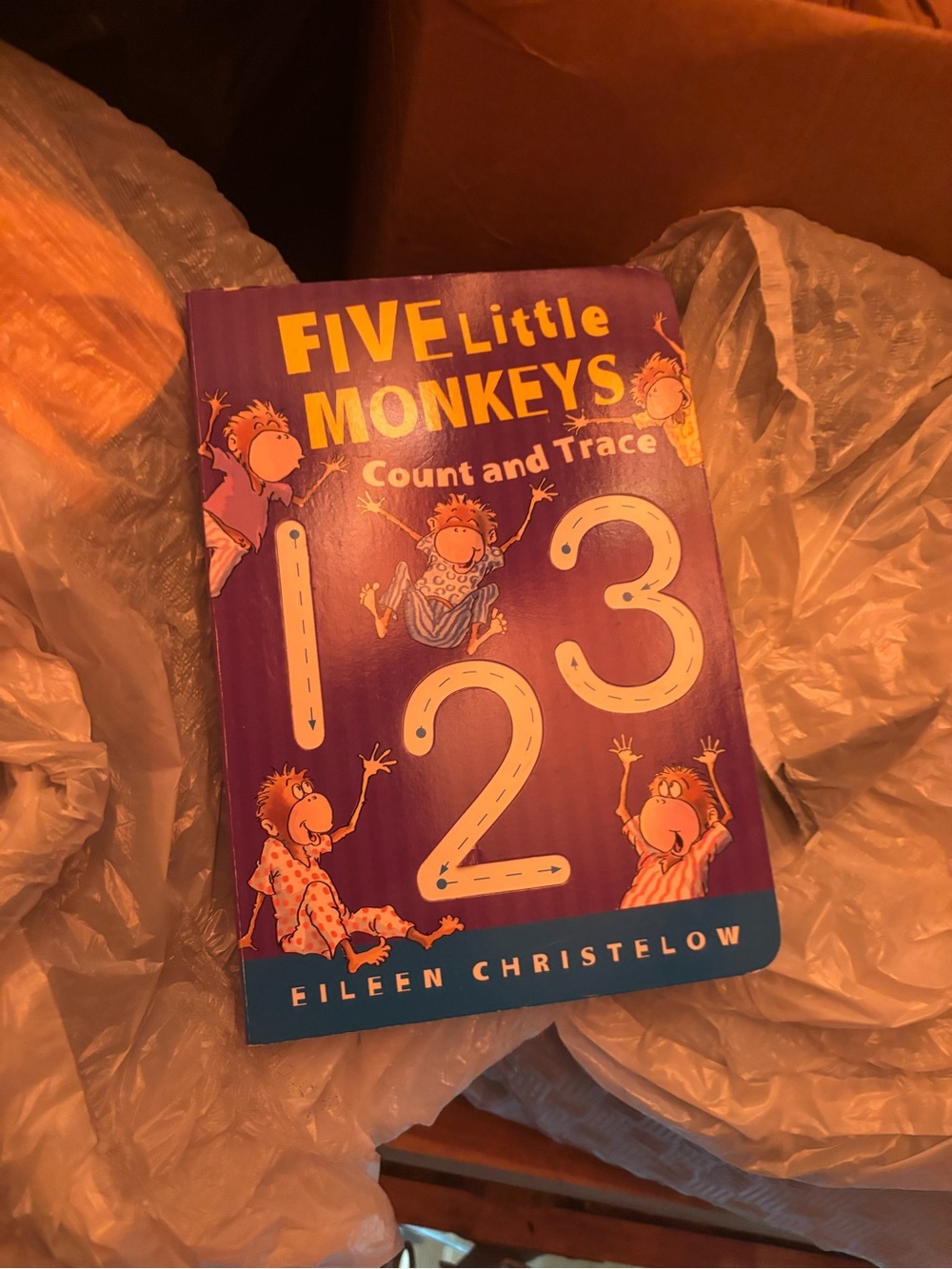 Scholastic Five Little Monkeys Count and Trace - Purple Cover with Yellow Title